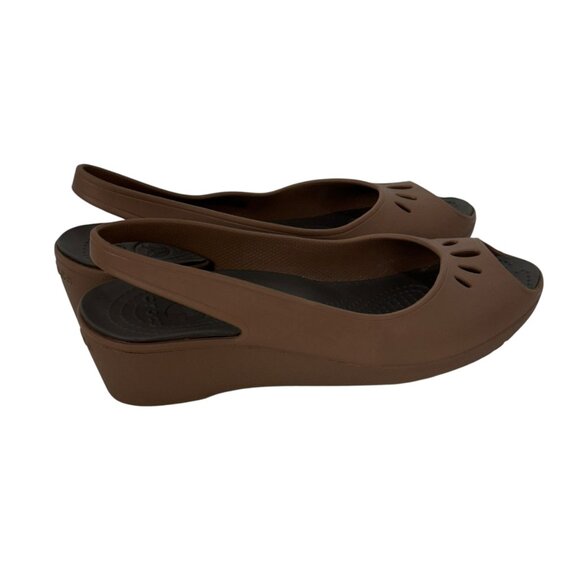 Crocs Womens Brown Open Toe Wedge Slingback Sandals Size 10 - Picture 9 of 13